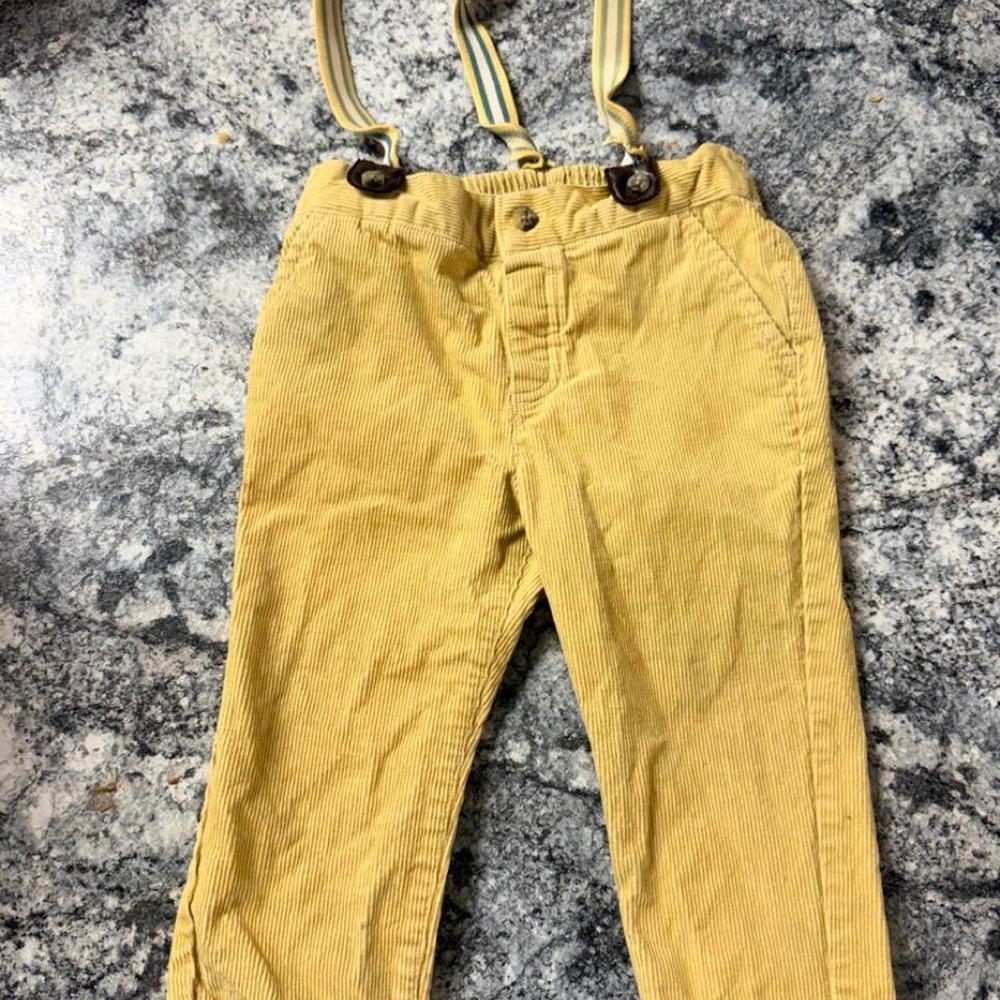 Janie and Jack Yellow corduroy suspender pants size 18-24 months